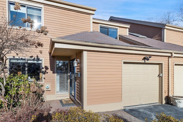 exterior space with a garage