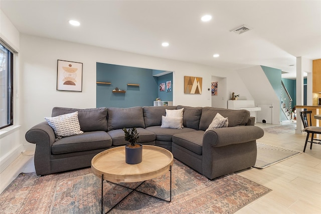 living room with hardwood / wood-style floors