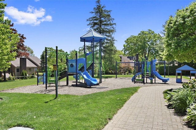 view of play area with a yard