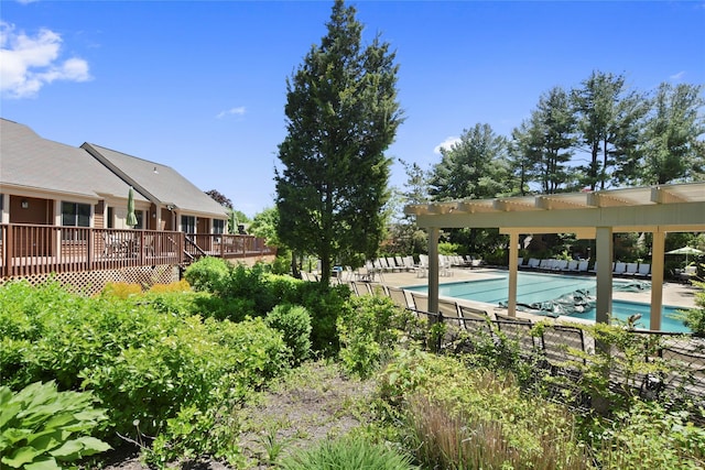 view of pool with a wooden deck