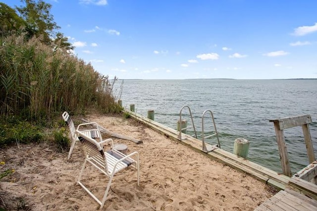 dock area with a water view