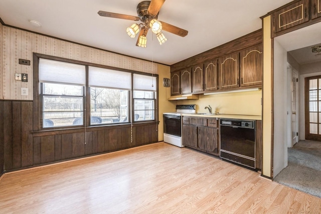 kitchen featuring sink, electric range, dark brown cabinets, and dishwasher