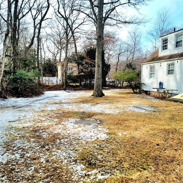 view of yard layered in snow