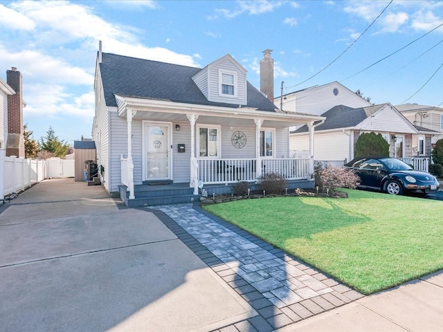 view of front of property featuring a front lawn and covered porch