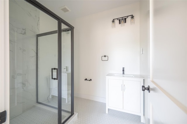 bathroom with vanity and walk in shower