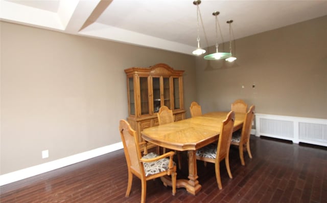 dining room featuring radiator heating unit and dark hardwood / wood-style floors