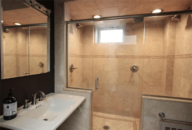 bathroom featuring sink and walk in shower