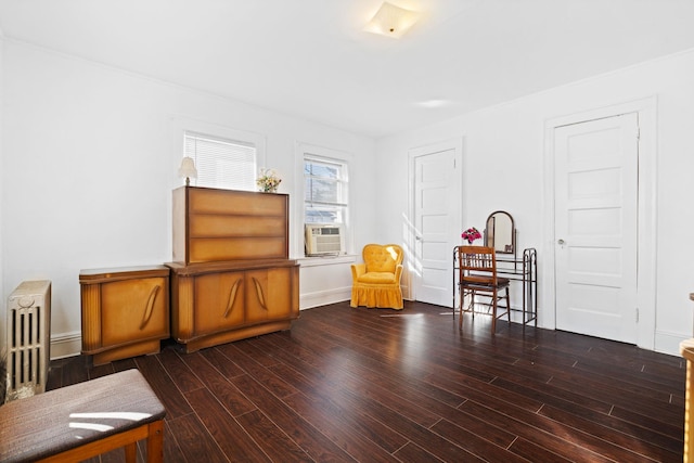 misc room featuring cooling unit and dark wood-type flooring