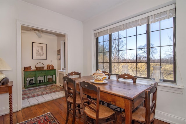 dining space with hardwood / wood-style flooring