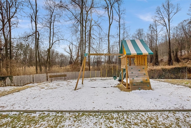 view of snow covered playground