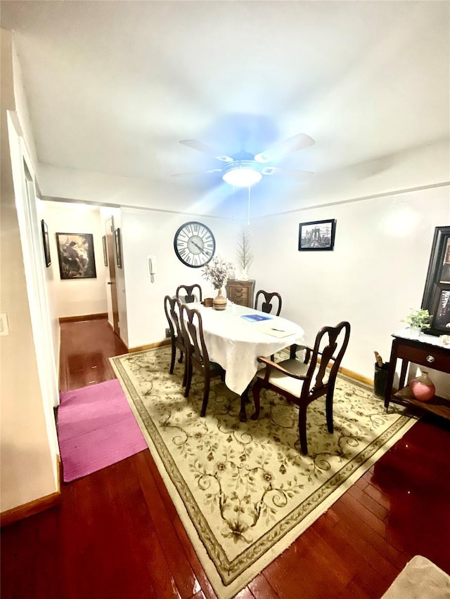 dining room featuring dark hardwood / wood-style floors and ceiling fan