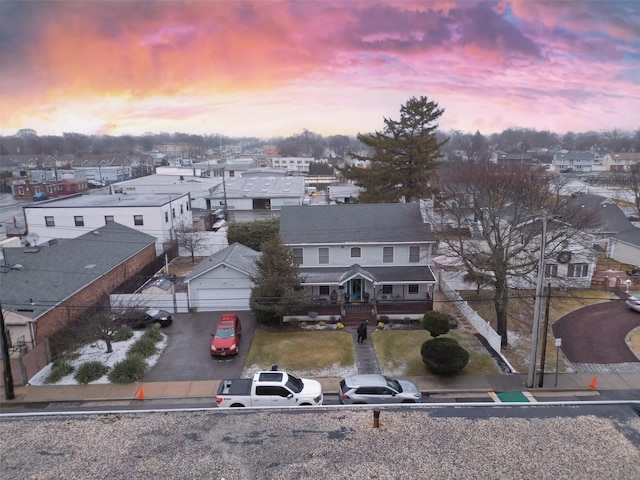 view of aerial view at dusk