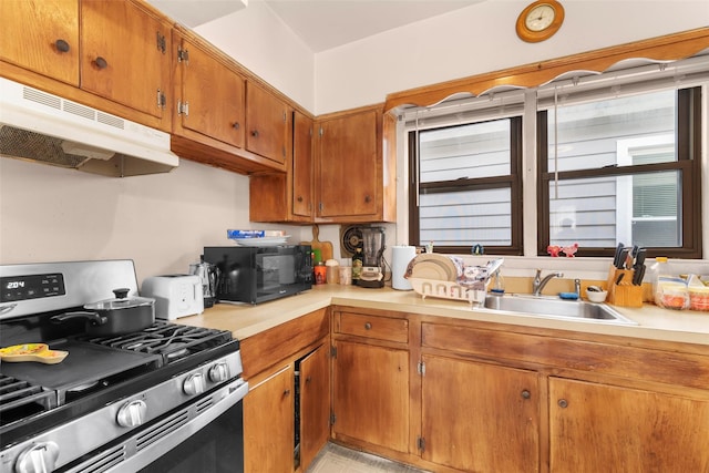 kitchen with a healthy amount of sunlight, sink, and gas stove