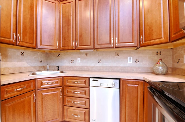 kitchen with sink, stainless steel dishwasher, and backsplash