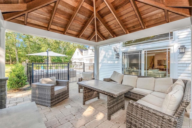 view of patio / terrace featuring an outdoor living space and a gazebo