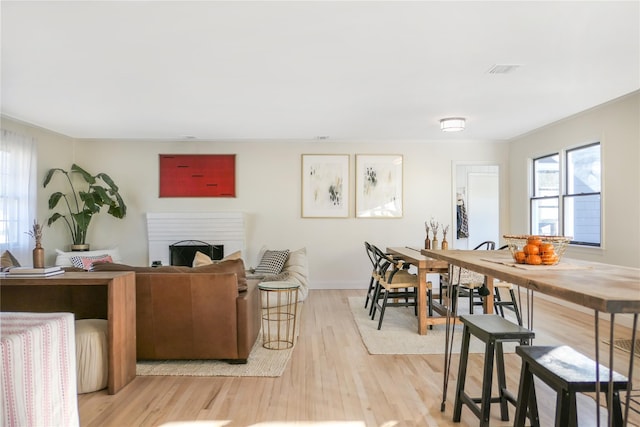 living room with light hardwood / wood-style flooring