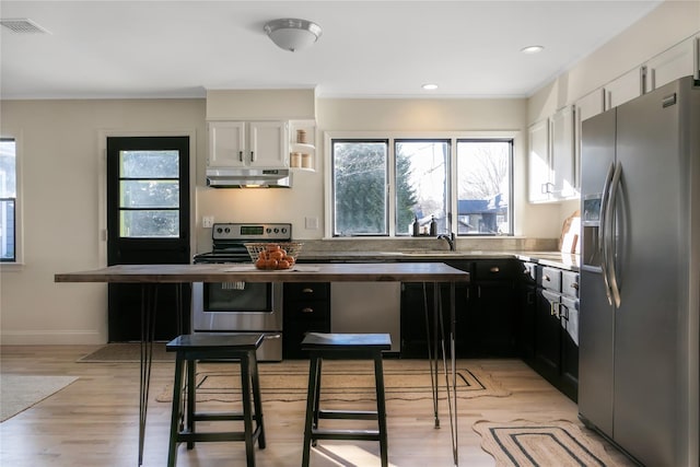 kitchen featuring white cabinetry, appliances with stainless steel finishes, sink, and light hardwood / wood-style floors