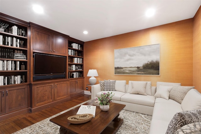 living room featuring dark hardwood / wood-style floors