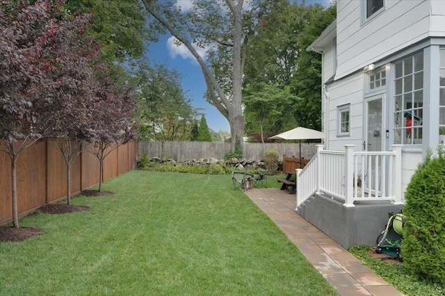 view of yard with a fenced backyard