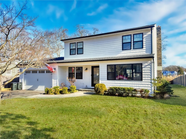 front facade with a garage and a front yard