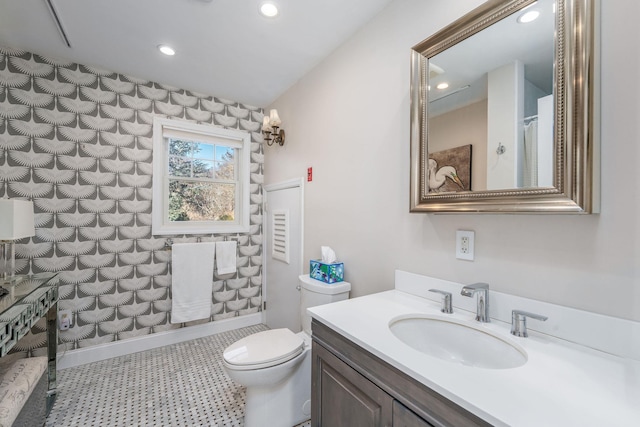9875 Main Bayview Rd, Southold, NY 11971 - bathroom featuring vanity, a shower, and recessed lighting