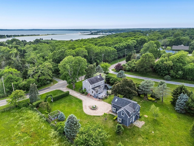 9875 Main Bayview Rd, Southold, NY 11971 - view from above of property with a nearby body of water and a heavily wooded area
