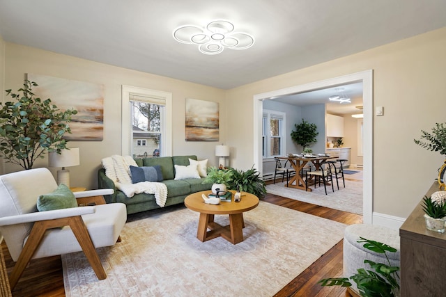 living room with hardwood / wood-style flooring