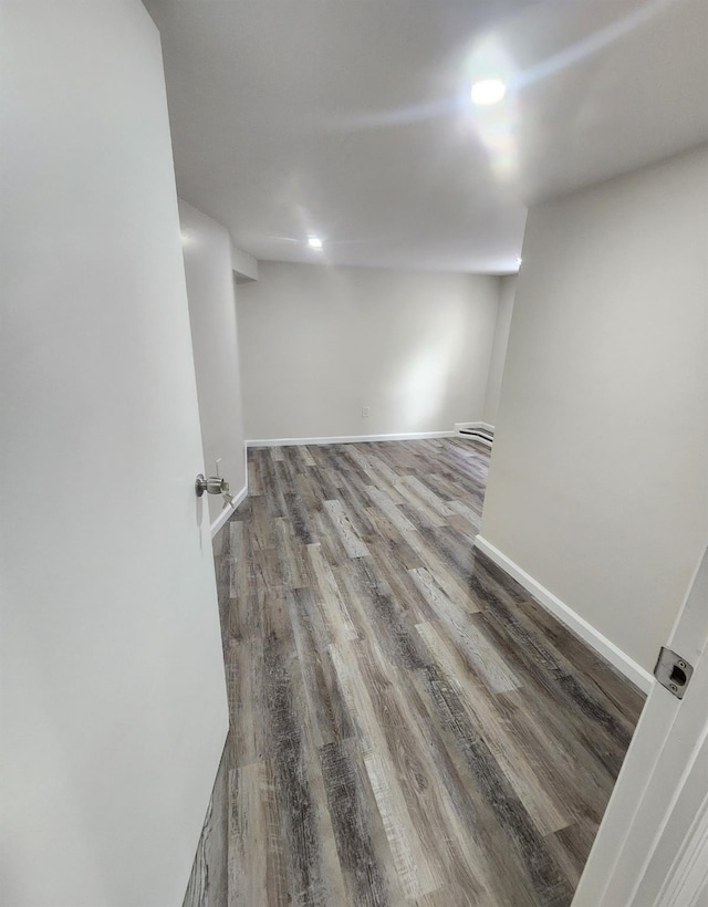 basement featuring hardwood / wood-style floors