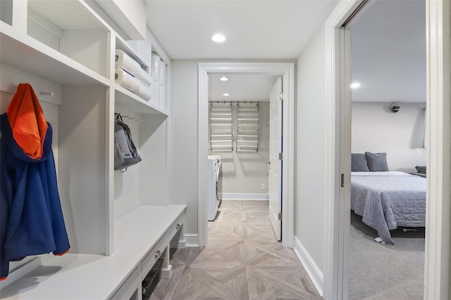 mudroom with light parquet floors