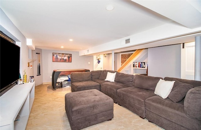 living room with pool table