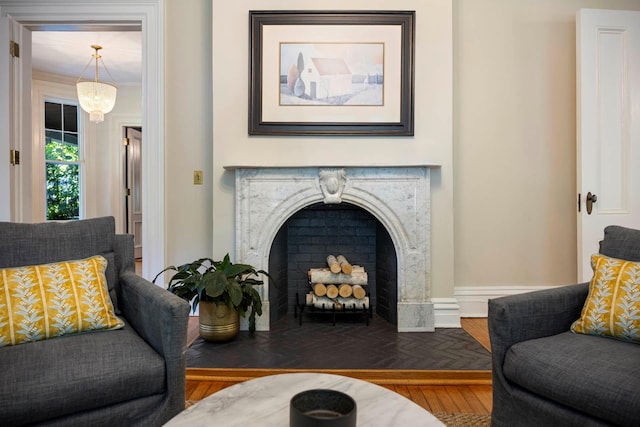 157 Merlin Ave, Sleepy Hollow, NY 10591 - living area featuring a premium fireplace and parquet floors