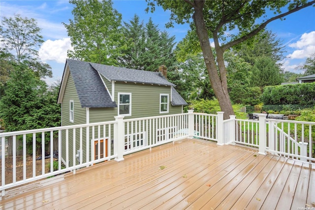 68 Glenlawn Ave, Sea Cliff, NY 11579 - wooden deck featuring view of wooded area