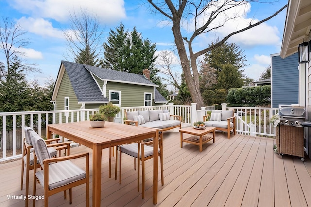 68 Glenlawn Ave, Sea Cliff, NY 11579 - wooden deck with an outdoor living space, area for grilling, and outdoor dining area