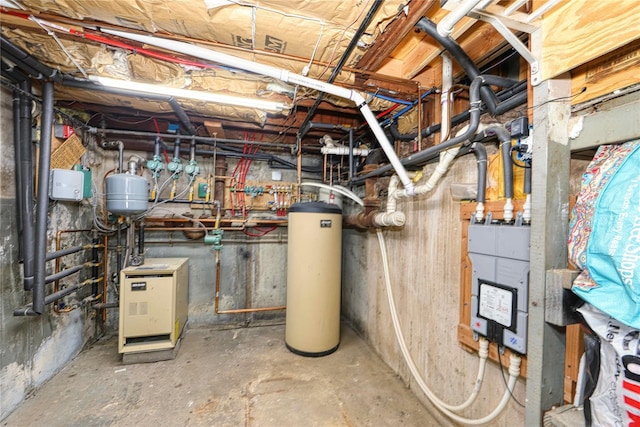 utility room with water heater