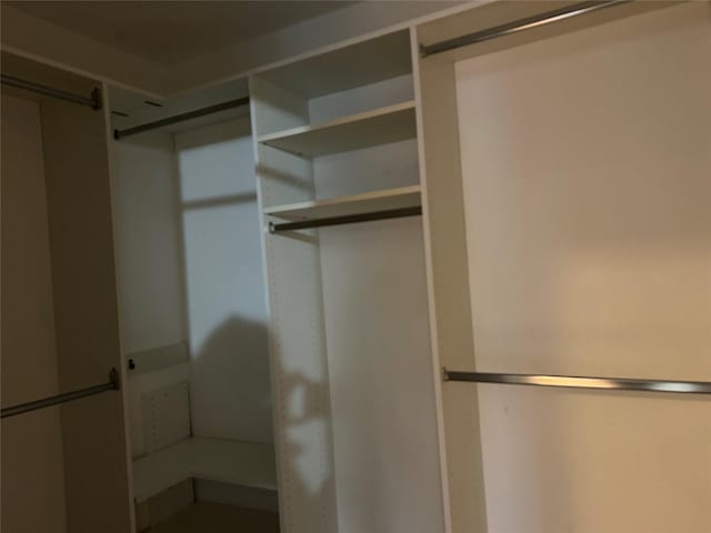 spacious closet with a barn door