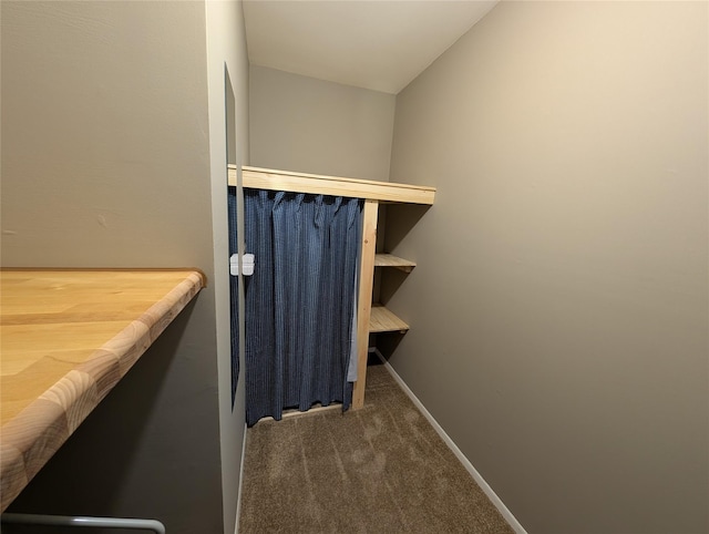 spacious closet featuring dark colored carpet