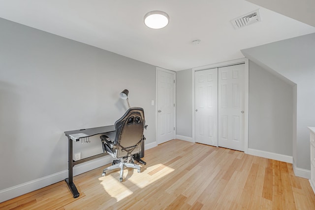 office space featuring light hardwood / wood-style flooring