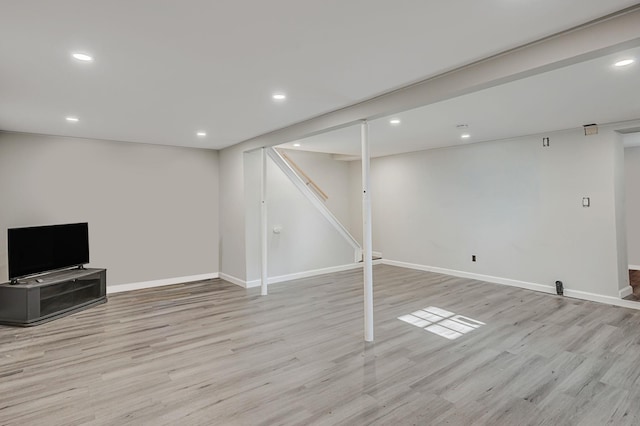 basement with light wood-type flooring