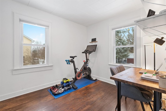 office with dark hardwood / wood-style flooring