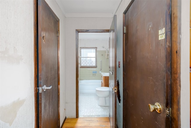 hallway with light wood-type flooring