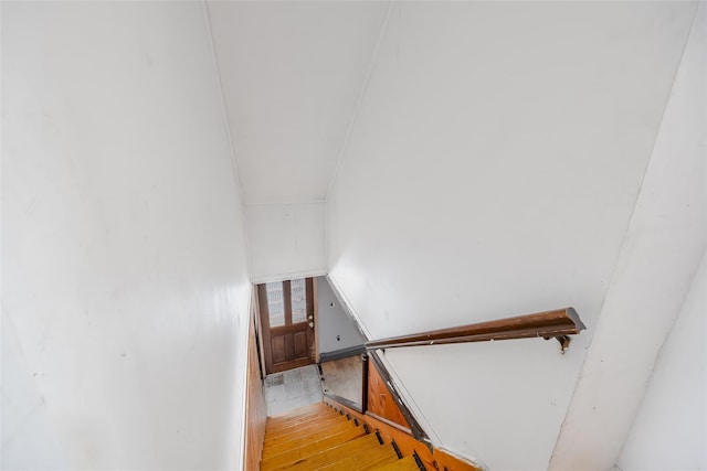 stairs with hardwood / wood-style flooring