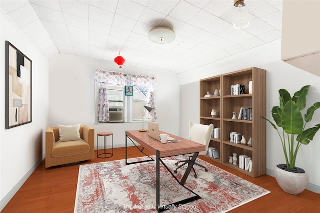 office area featuring cooling unit and wood-type flooring