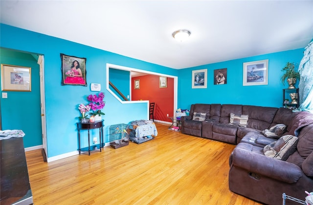 living room with hardwood / wood-style flooring