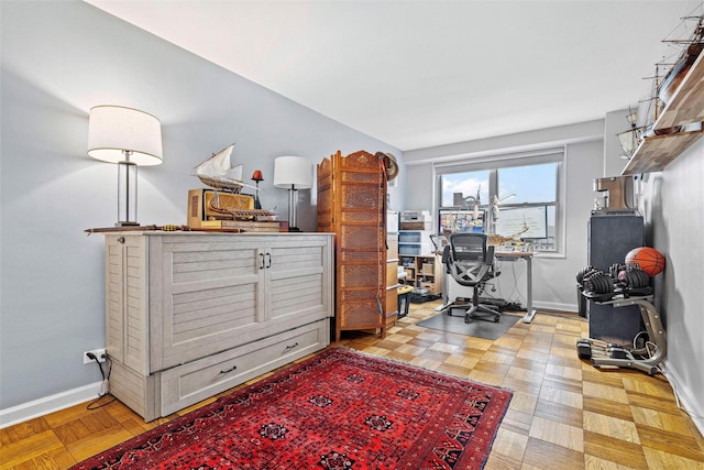 office area featuring light parquet flooring