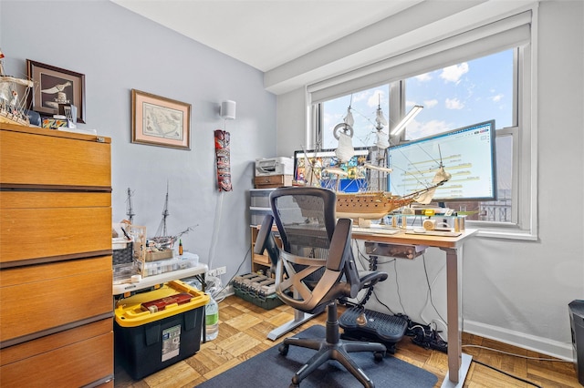 office area featuring light parquet floors