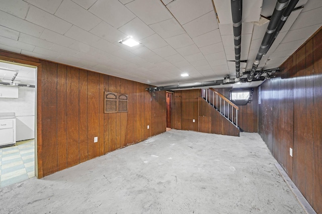 basement with wood walls