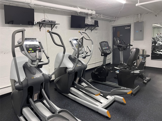 workout area featuring electric panel