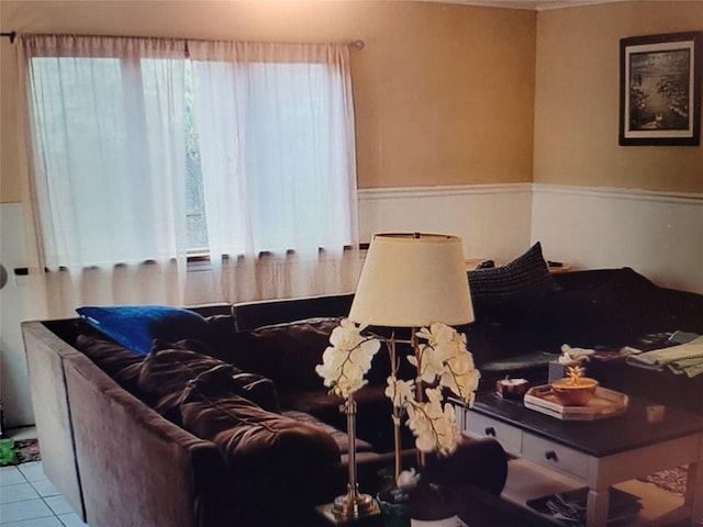 living room featuring light tile patterned flooring and plenty of natural light