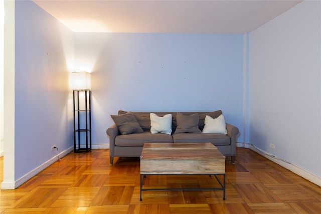 living room featuring light parquet floors