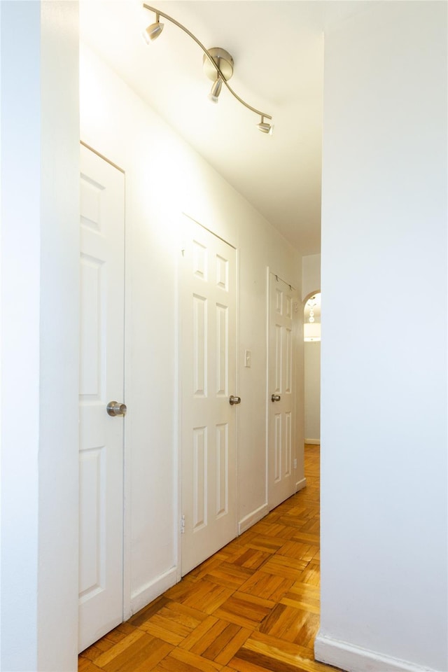 hall featuring light parquet floors